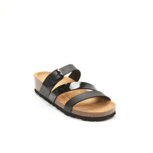 Charger l'image dans la galerie, Sandale à trois lanières OLIVIA en cuir éco noir