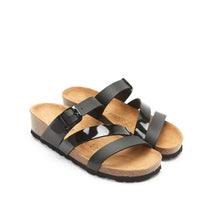 Charger l'image dans la galerie, Sandale à trois lanières OLIVIA en cuir éco noir