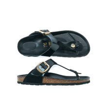 Load image into Gallery viewer, Black thong BLANCA BIG BUCKLE made with eco-leather