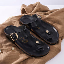 Load image into Gallery viewer, Black thong BLANCA BIG BUCKLE made with eco-leather