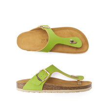 Load image into Gallery viewer, Green Tea thong BLANCA BIG BUCKLE made with eco-leather