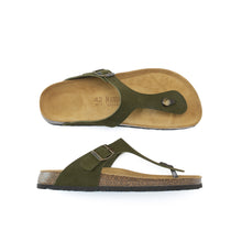 Load image into Gallery viewer, Moss Green thong DAVID made with suede leather