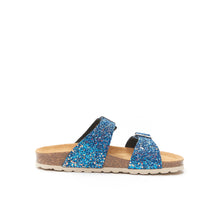 Load image into Gallery viewer, Navy two-strap sandals LORA made with glitter