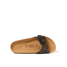 Load image into Gallery viewer, Black single-strap sandals AGATA made with eco-leather
