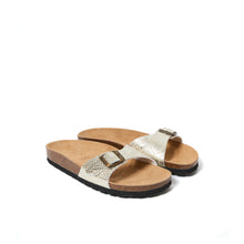 Load image into Gallery viewer, Platinum single-strap sandals AGATA made with eco-leather
