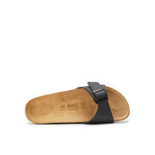 Load image into Gallery viewer, Black single-strap sandals AGATA made with eco-leather
