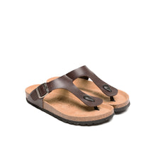 Load image into Gallery viewer, Dark Brown thong sandals BLANCA made with eco-leather
