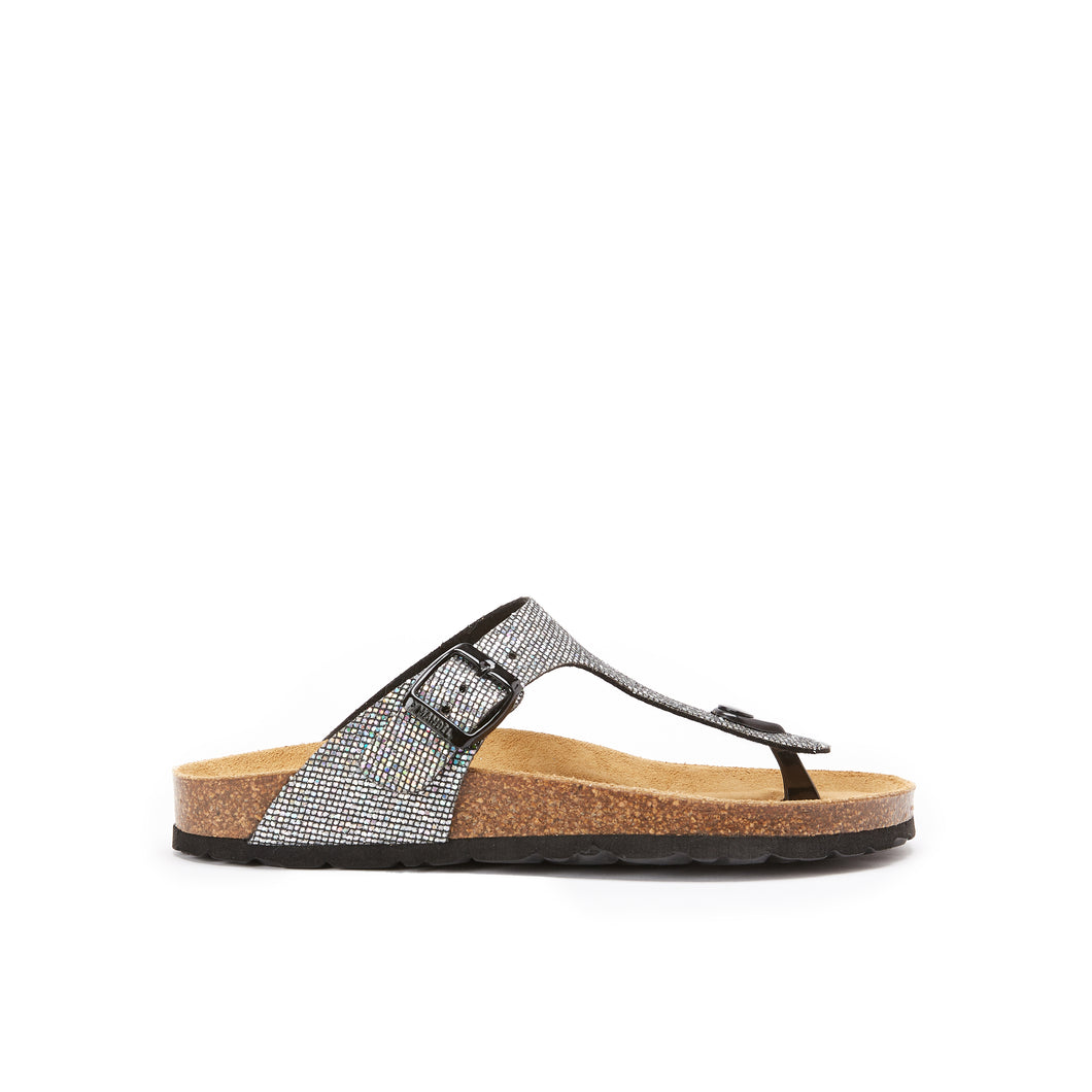Silver thong sandals BLANCA made with eco-leather