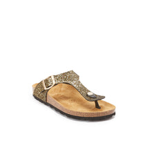 Load image into Gallery viewer, Gold thong sandals BLANCA made with eco-leather
