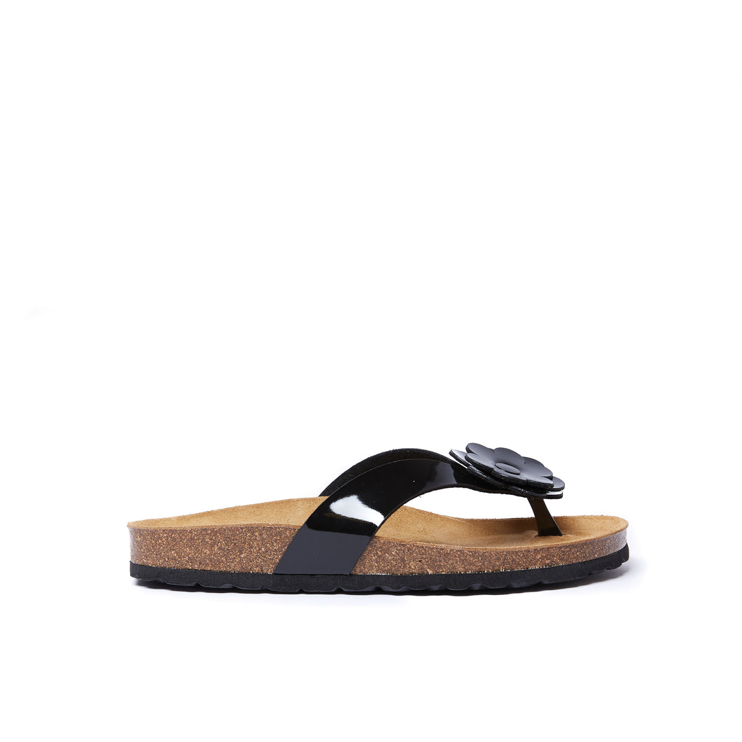 Black thong sandals LENE made with eco-leather