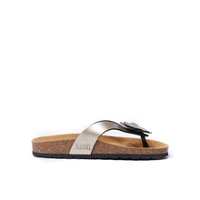 Load image into Gallery viewer, Bronze thong sandals LENE made with eco-leather
