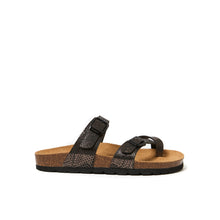 Load image into Gallery viewer, Black thong sandals DARIA made with eco-leather
