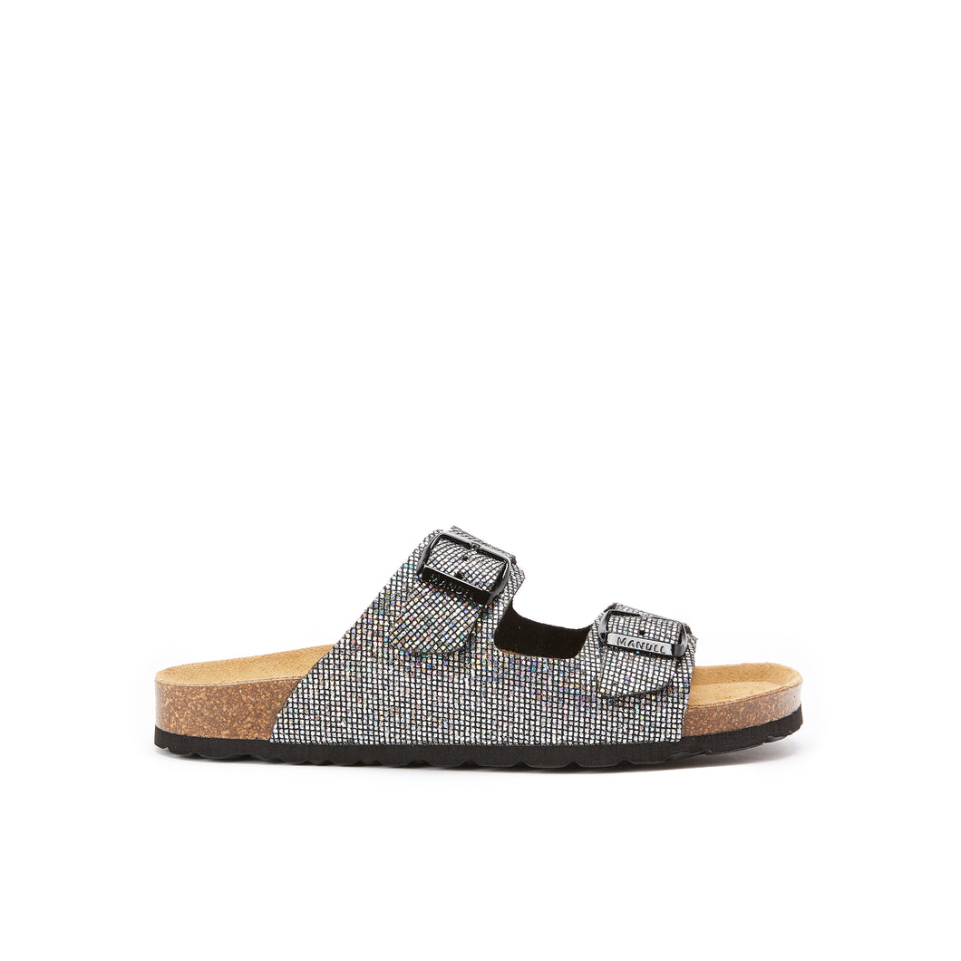 Silver two-strap sandals ALBERTO made with eco-leather