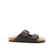 Load image into Gallery viewer, Dark Brown two-strap sandals ALBERTO made with leather

