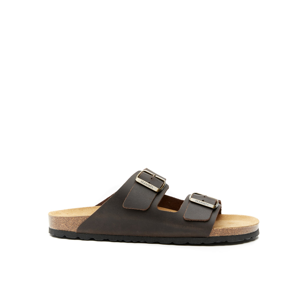 Dark Brown two-strap sandals ALBERTO made with leather