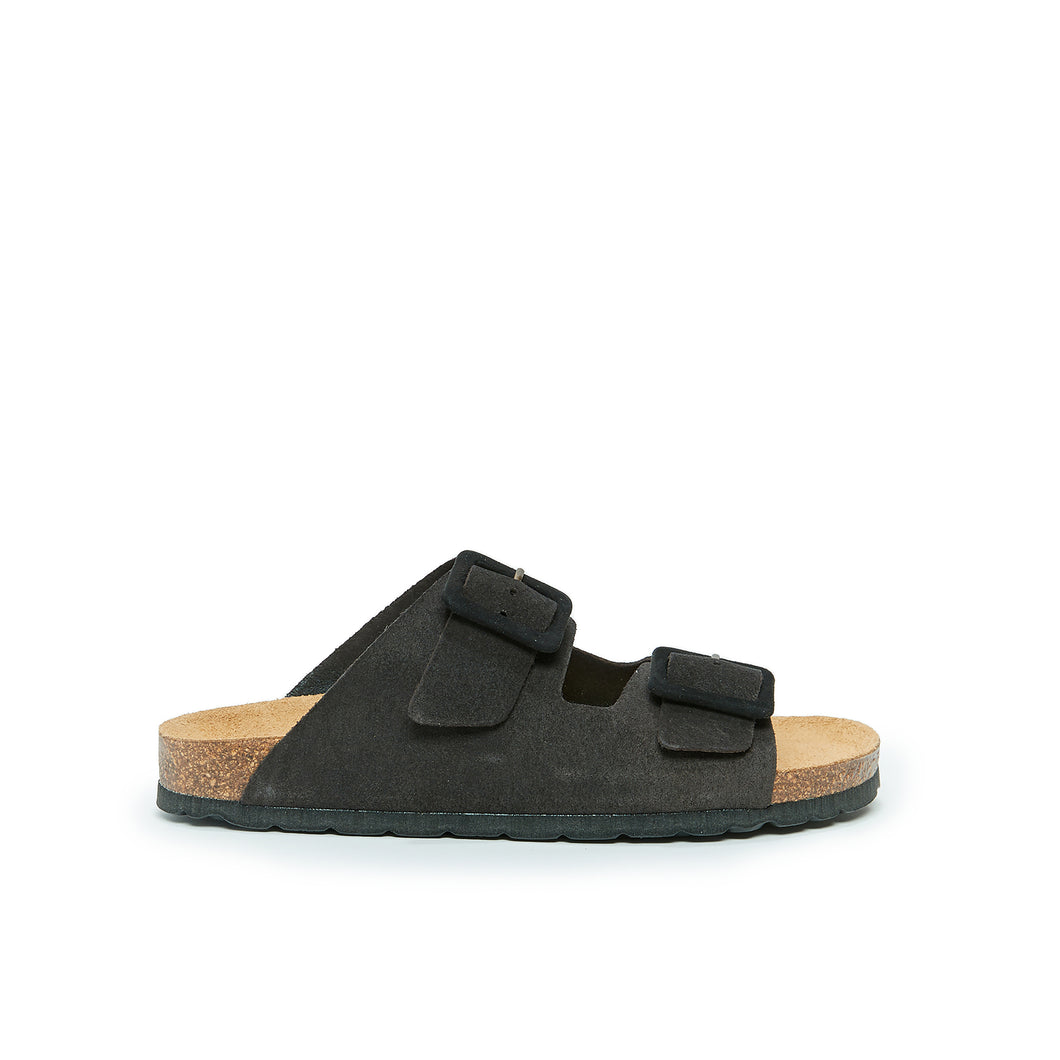 Black two-strap sandals ALBERTO made with leather