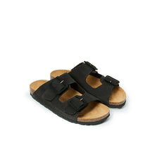 Load image into Gallery viewer, Black two-strap sandals ALBERTO made with leather
