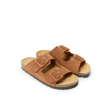 Load image into Gallery viewer, Brown two-strap sandals ALBERTO made with leather
