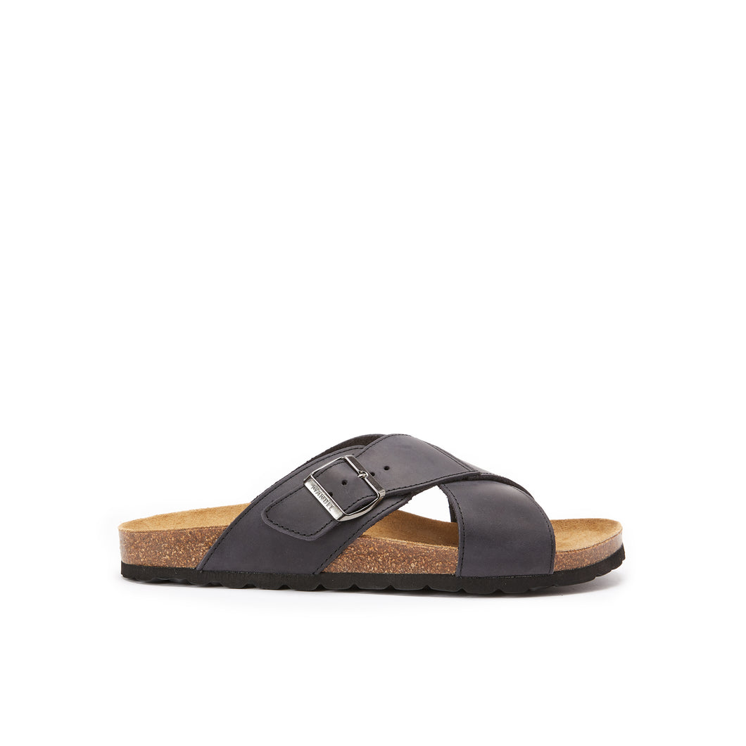 Black crossover strap sandals RAMON made with leather