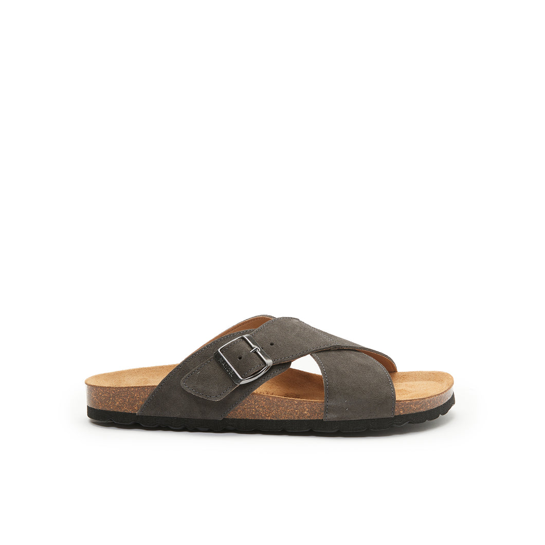 Grey crossover strap sandals RAMON made with leather suede