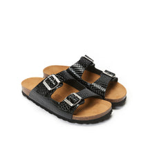 Load image into Gallery viewer, Black two-strap sandals ALBERTO made with eco-leather
