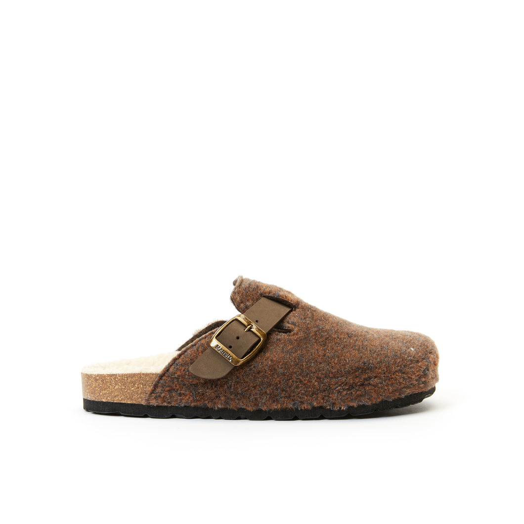 Brown sabot clogs NOE made with textile and felt
