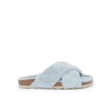 Load image into Gallery viewer, Grey crossover strap sabot LAIA made with faux fur
