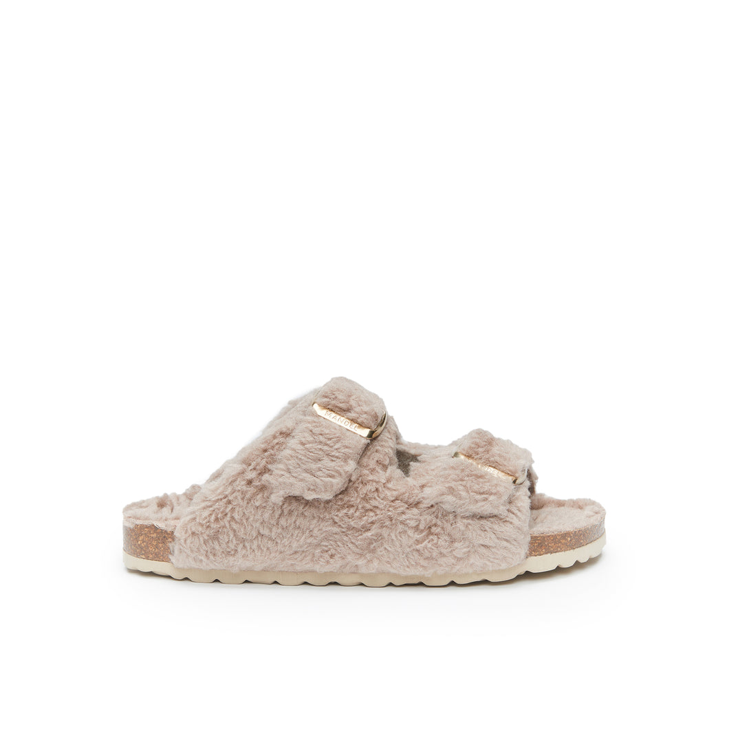 Taupe two-strap sabot ALBERTO made with faux fur