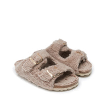 Load image into Gallery viewer, Taupe two-strap sabot ALBERTO made with faux fur
