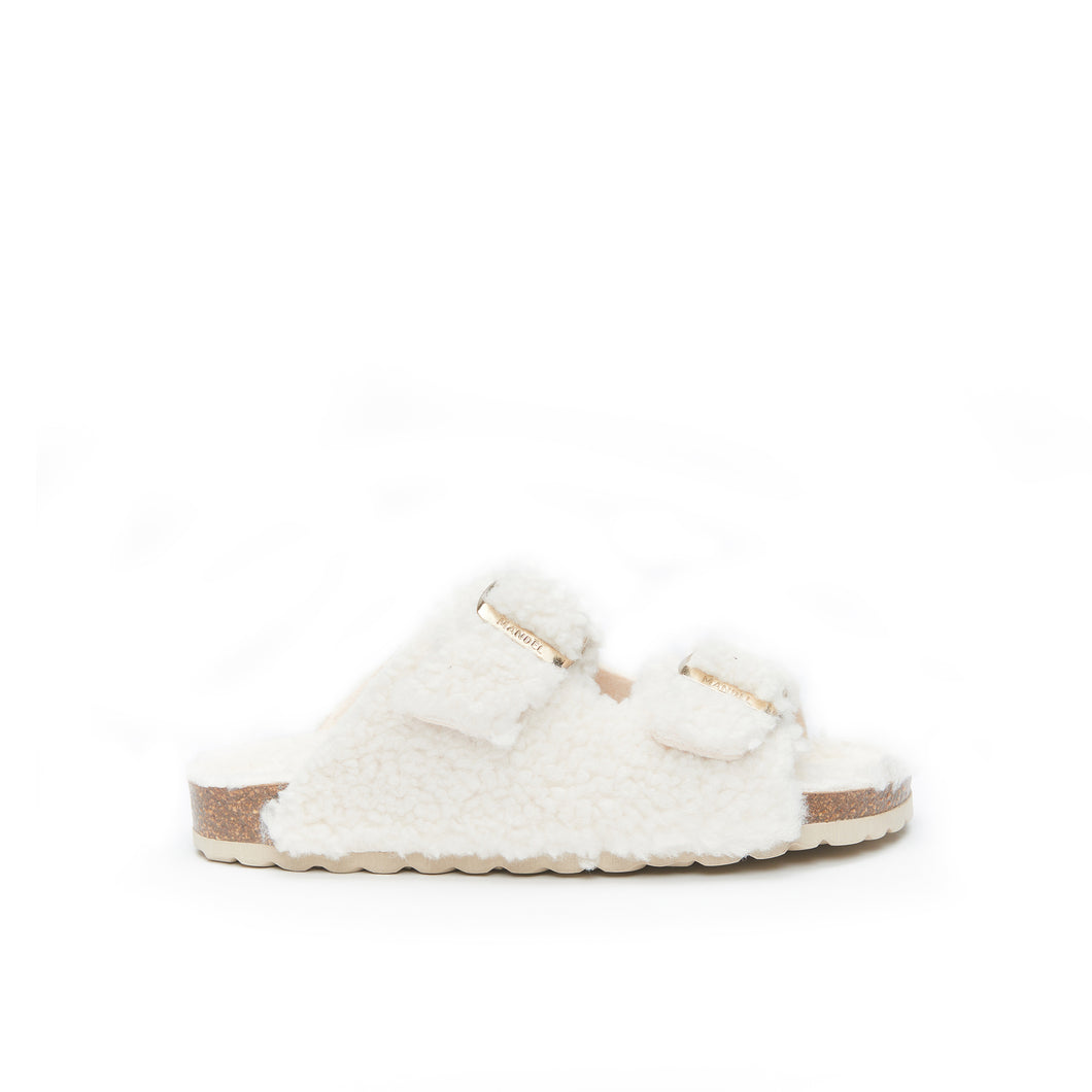 Creamy two-strap sabot ALBERTO made with faux fur